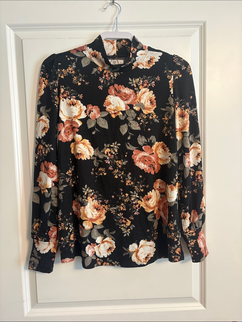 Maurices | Black & Orange | Floral Mock Neck Long Sleeve Top | Feminine Fall